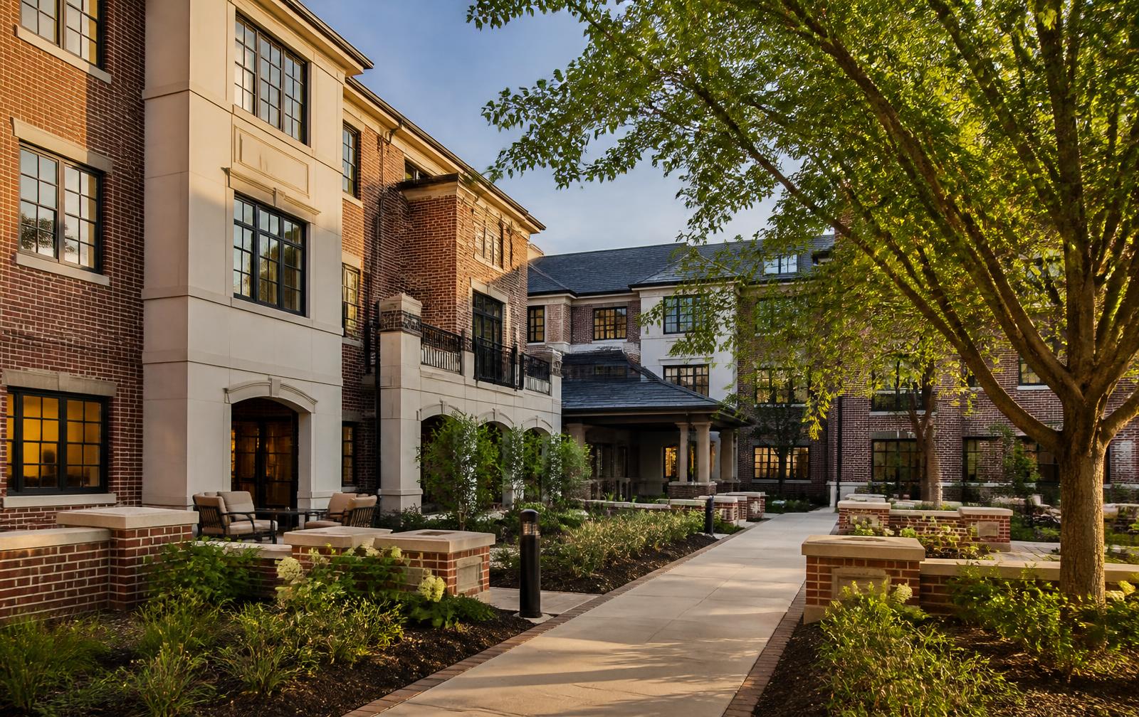 Landscaped courtyard at a senior living community